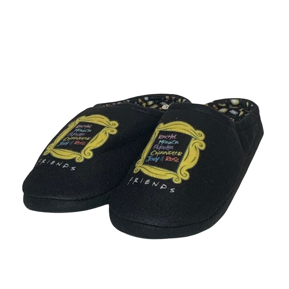 New NWOT Friend's Slippers Black All Names Ground up Womens Size L